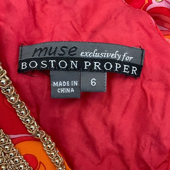 MUSE Boston Proper Mod Y2K pucci inspired retro floral silk Lotus dress coral 6 - Picture 2 of 15